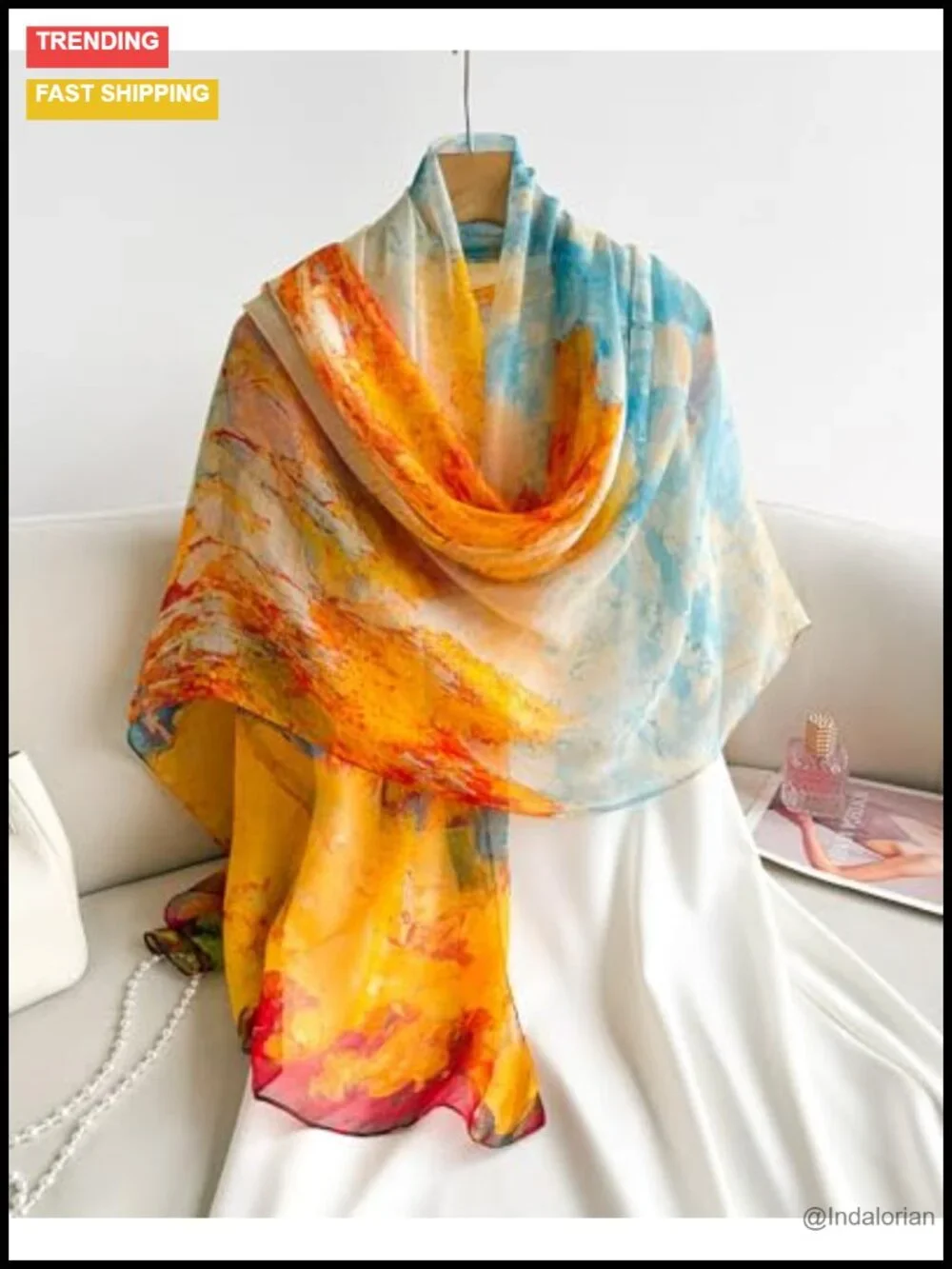 100% Mulberry Silk Scarf, Extra Large Chiffon Shawl Wrap, Lightweight Fashion